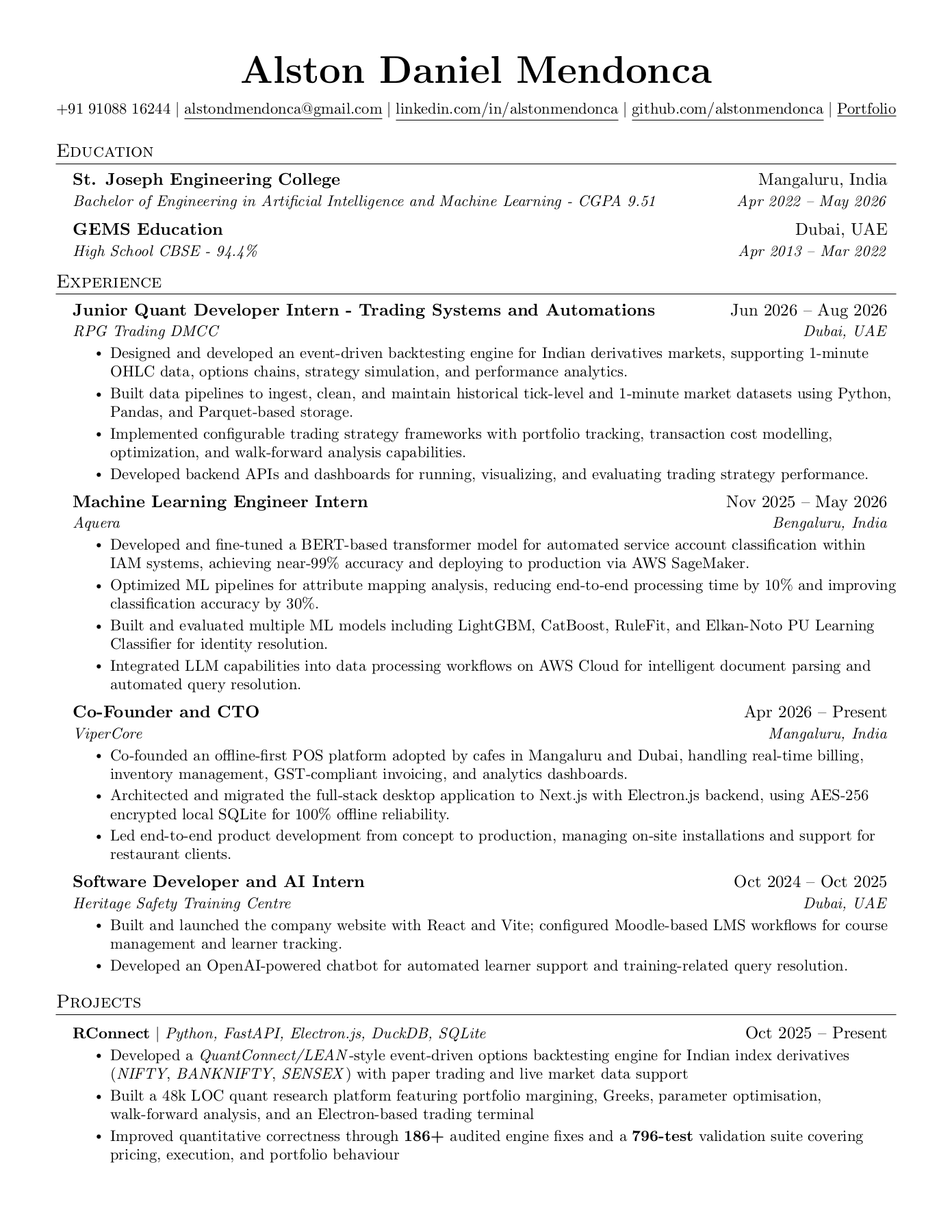 Alston Mendonca resume page 1
